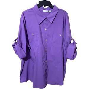 Susan Graver Purple Long Sleeve Button Down